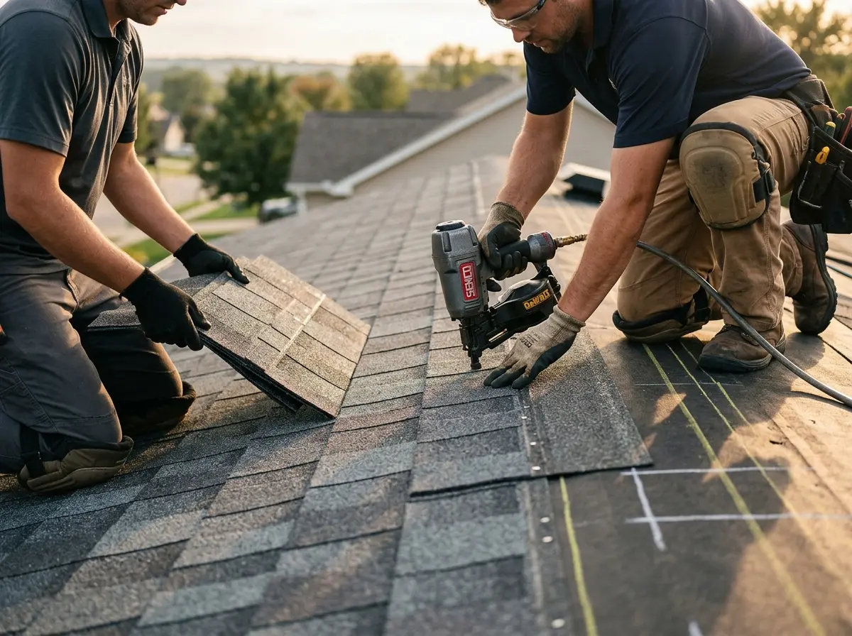 Professional roofer working on a residential roof in Hellertown